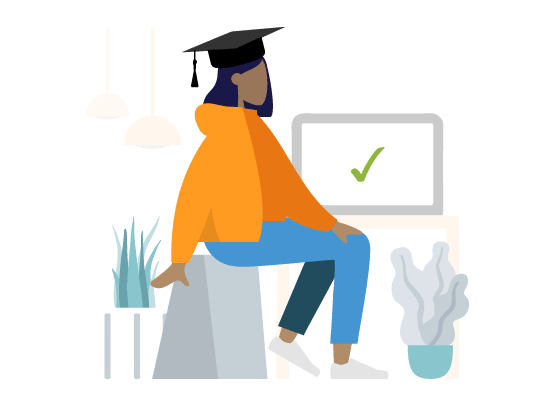 Illustration of teacher sitting at a computer